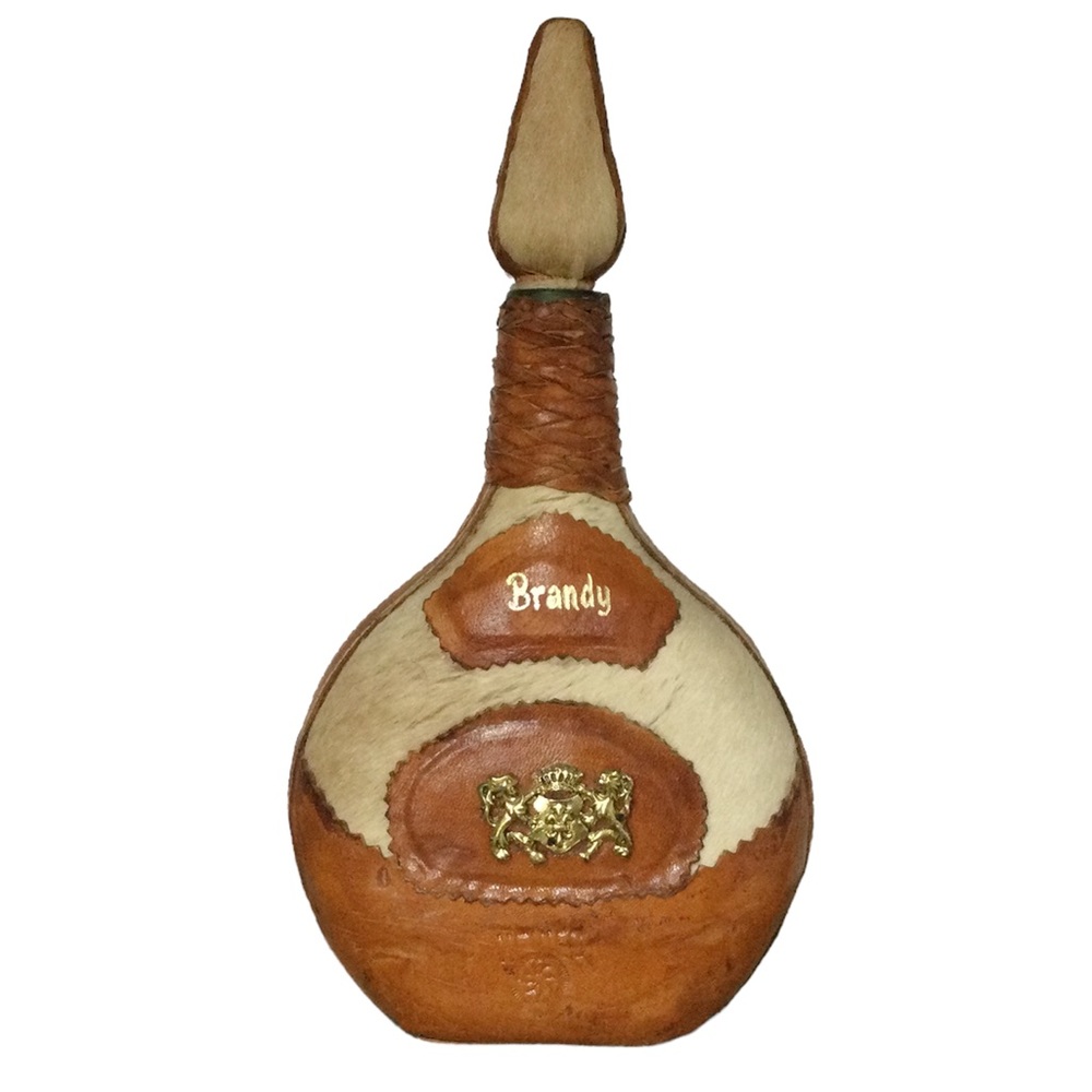 VINTAGE LEATHER Wrapped Brandy Decanter Cow Hair Made in Mexico